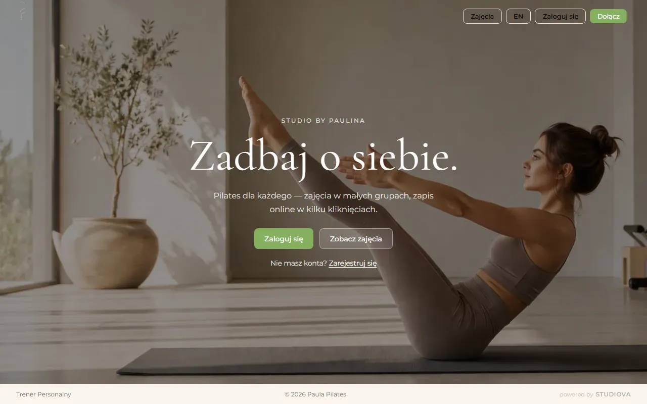 Strona główna paulapilates.pl działająca na STUDIOVA