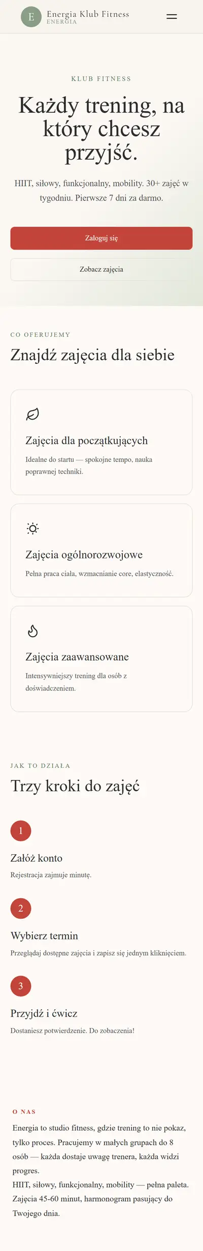Strona studia w szablonie Classic Fitness