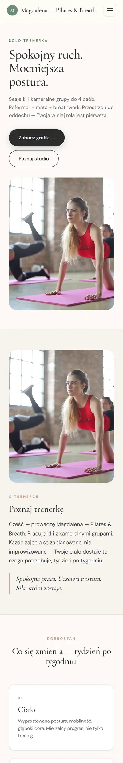 Strona studia w szablonie Pilates Premium